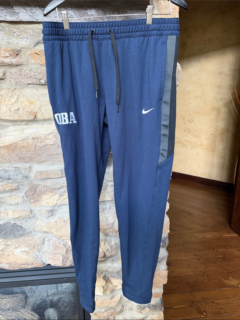 Nike Navy Joggers with Gray Side Stripe and White Swoosh